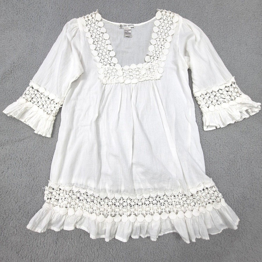 Cute Options Tunic Top Womens Medium White‎ Crochet Lace Ruffle Boho Gauze